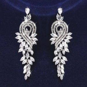 Bridal Jewelry Long Drop Earrings Crystal Rhinestone Diamond Sparkly Glitter